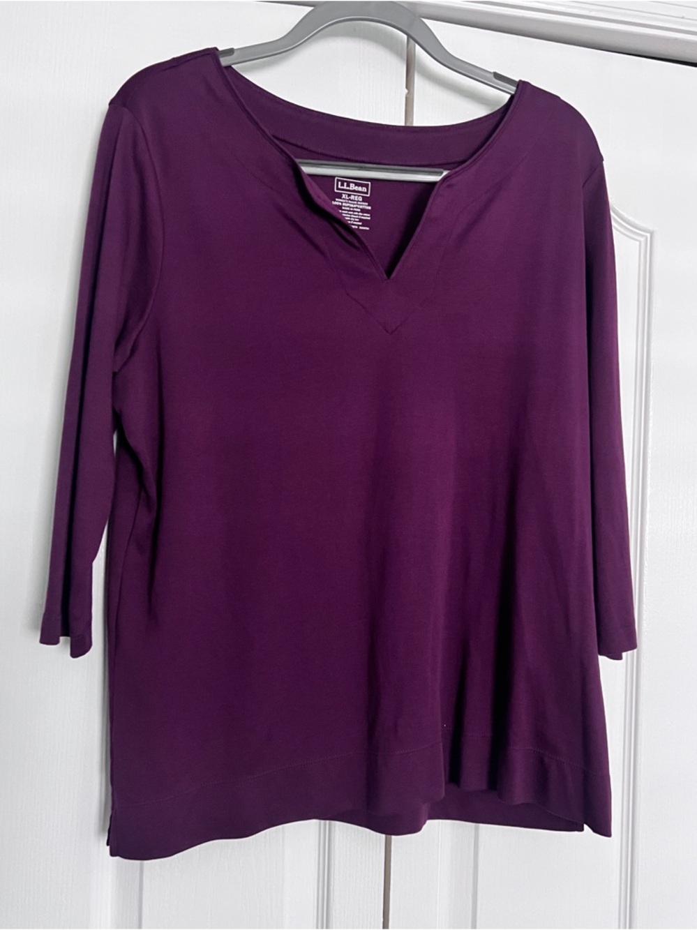L.L. Bean Women's Deep Plum V-Neck 3/4 Sleeve Supima Cotton Top Plum XL